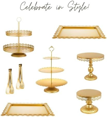 Gold 8-Piece Cake Stand & Dessert Display Set – Elegant Metal Tiered Cupcake Holder, Serving Tr... | Amazon (US)