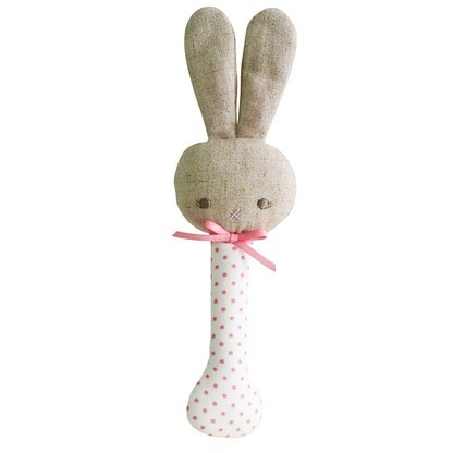Baby Bunny Stick Rattle, Pink Spot | SpearmintLOVE