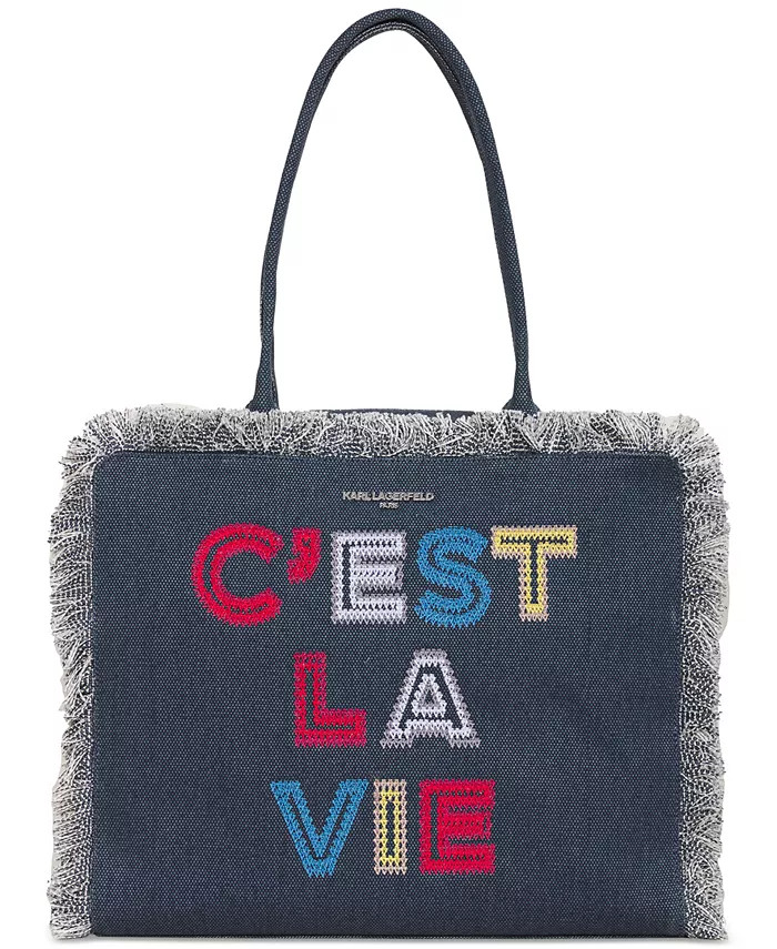 KARL LAGERFELD PARIS Margot Market Medium Cotton Tote - Macy's | Macy's