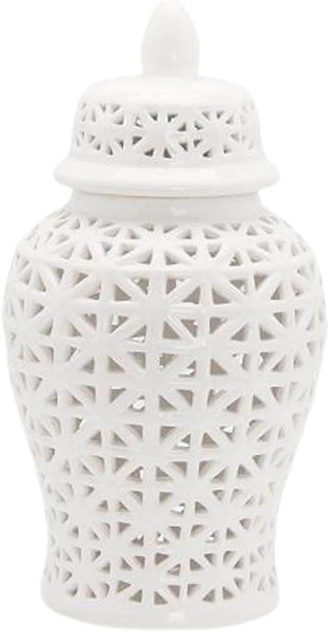 Gazechimp 14" White Ginger Jar with Lid, Creative Decoration Crafts, Hollowed Out Glazed Decorati... | Amazon (US)