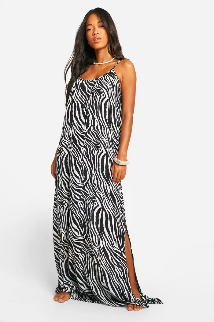 Zebra Cheesecloth Beach Maxi Dress | boohoo (US & Canada)