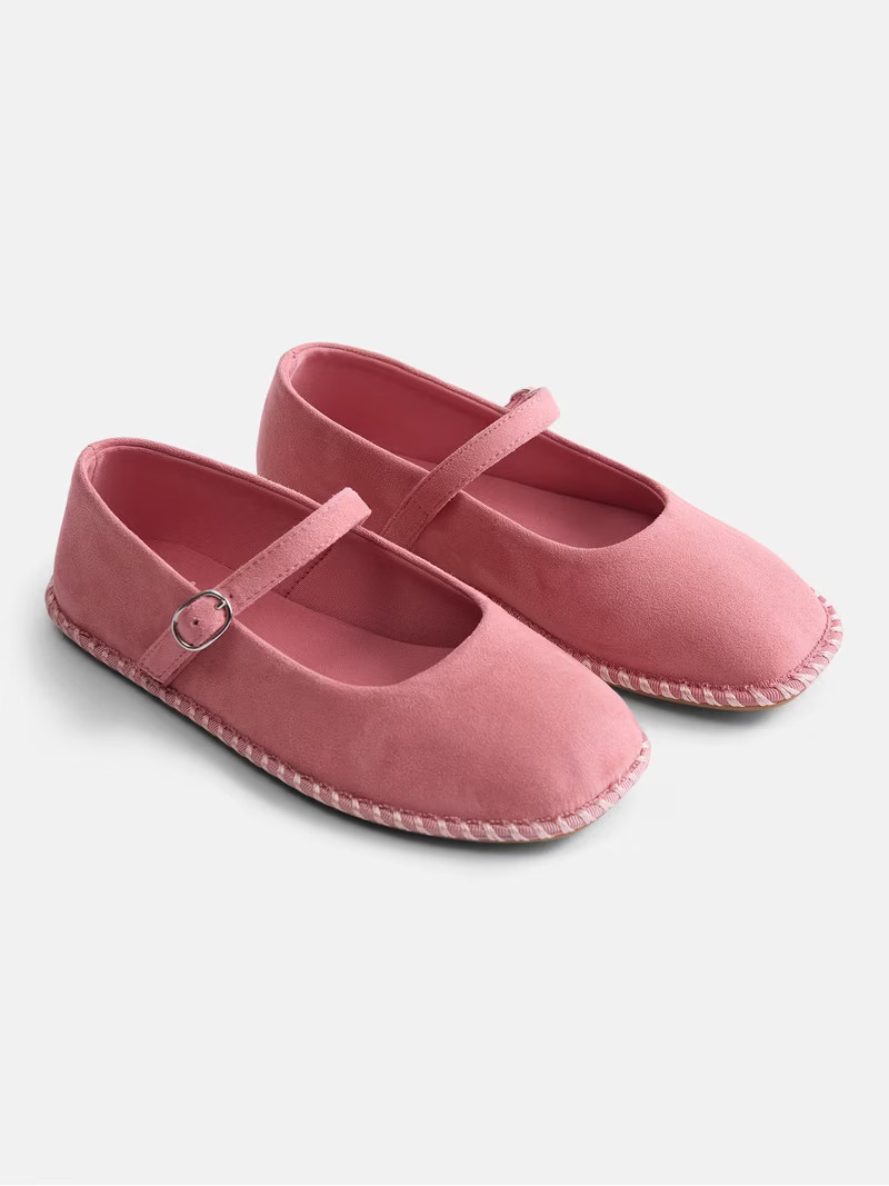Wonder Nation Toddler, Little and Big Girls Faux Suede Whipstitch Ballet Shoes | Walmart (US)