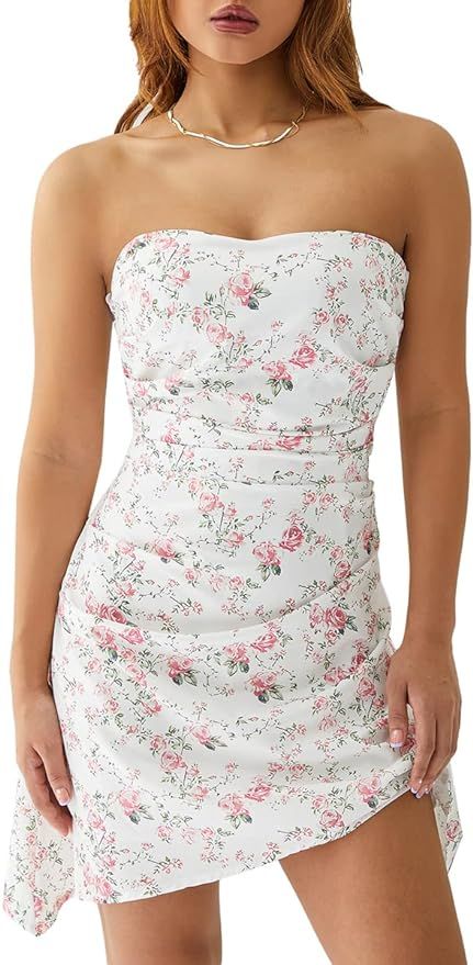 Women Silk Spaghetti Strap Y2K Mini Dress Sleeveless Slim Fit Short Dress Evening Club Party Summ... | Amazon (US)