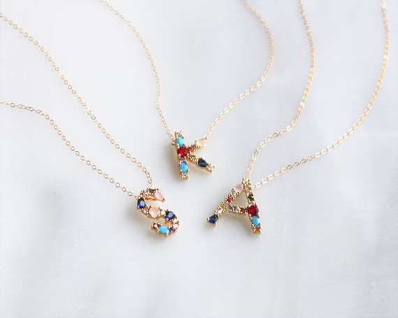 Letter Necklace, Initial Necklace, Jeweled Initial Necklace, Initial Jewelry, Necklaces for Women... | Etsy (US)