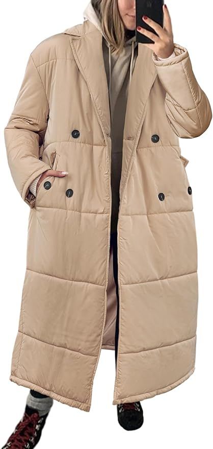 Danedvi Womens Puffer Long Quilted Jackets Oversized Lapel Collar Winter Coats with Pockets | Amazon (US)