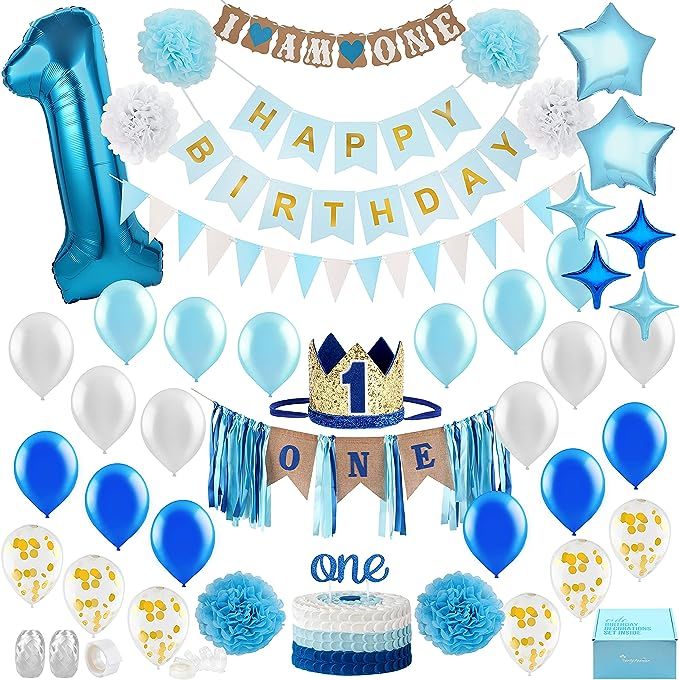 Baby Boy 1st Birthday Decorations With Birthday Crown - First Birthday Boy Decorations - Cake Sma... | Amazon (US)