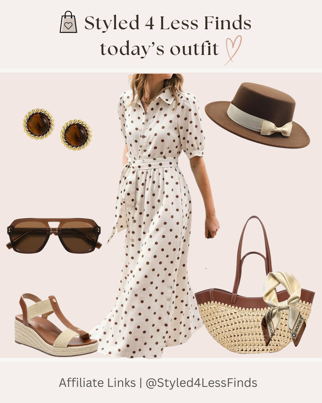Polka dots are having a moment, and this chic midi dress is the perfect blend of timeless and on-trend. Paired with warm brown accessories, a woven tote, and a classic hat, this look is effortlessly polished for everything from brunch to weekend shopping or a casual date night.

🤍 Style Tip:
When wearing a printed dress, keep your accessories in the same color family for a cohesive, elevated look. Mixing rich browns with creamy neutrals creates a luxe feel without overpowering the print. Finish with tortoise accessories for an extra touch of sophistication. 

 #LTKcanada #LTKdresses #LTKover50style
