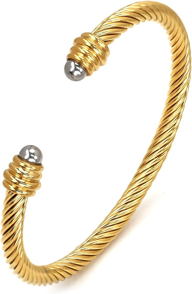 Cable Bracelet for Women, Twisted Cable Wire Bangles Bracelets Two Tone Women Jewelry | Amazon (US)