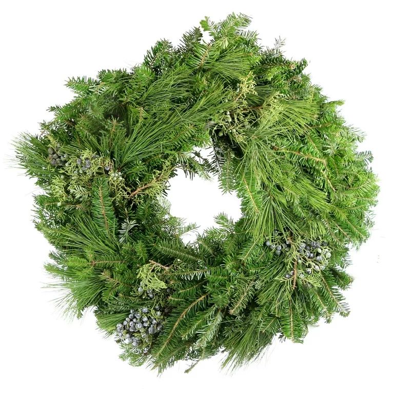 National Plant Network Live Ornamental White Pine/Blueberry Juniper Decorated Wreath 24 in. Lengt... | Walmart (US)