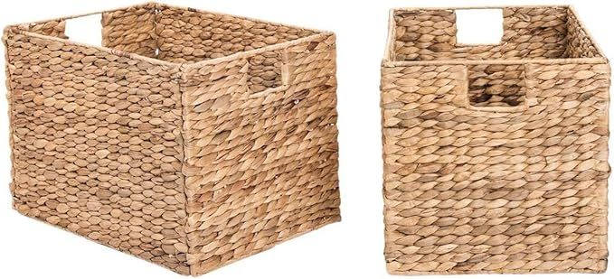 Decorative Hand-Woven Water Hyacinth Wicker Storage Baskets, Set of Two 16x11x11 Baskets Perfect ... | Amazon (US)