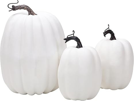 3pcs White Fake Pumpkins Artificial Foam Realistic Pumpkin Decor | Halloween DIY vegetable decora... | Amazon (US)