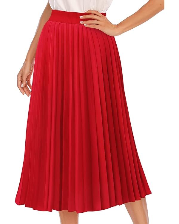 DRESSTELLS Pleated Midi Skirts for Women Midi Long Chiffon High Waisted A Line Skirts Shirring Sw... | Amazon (US)