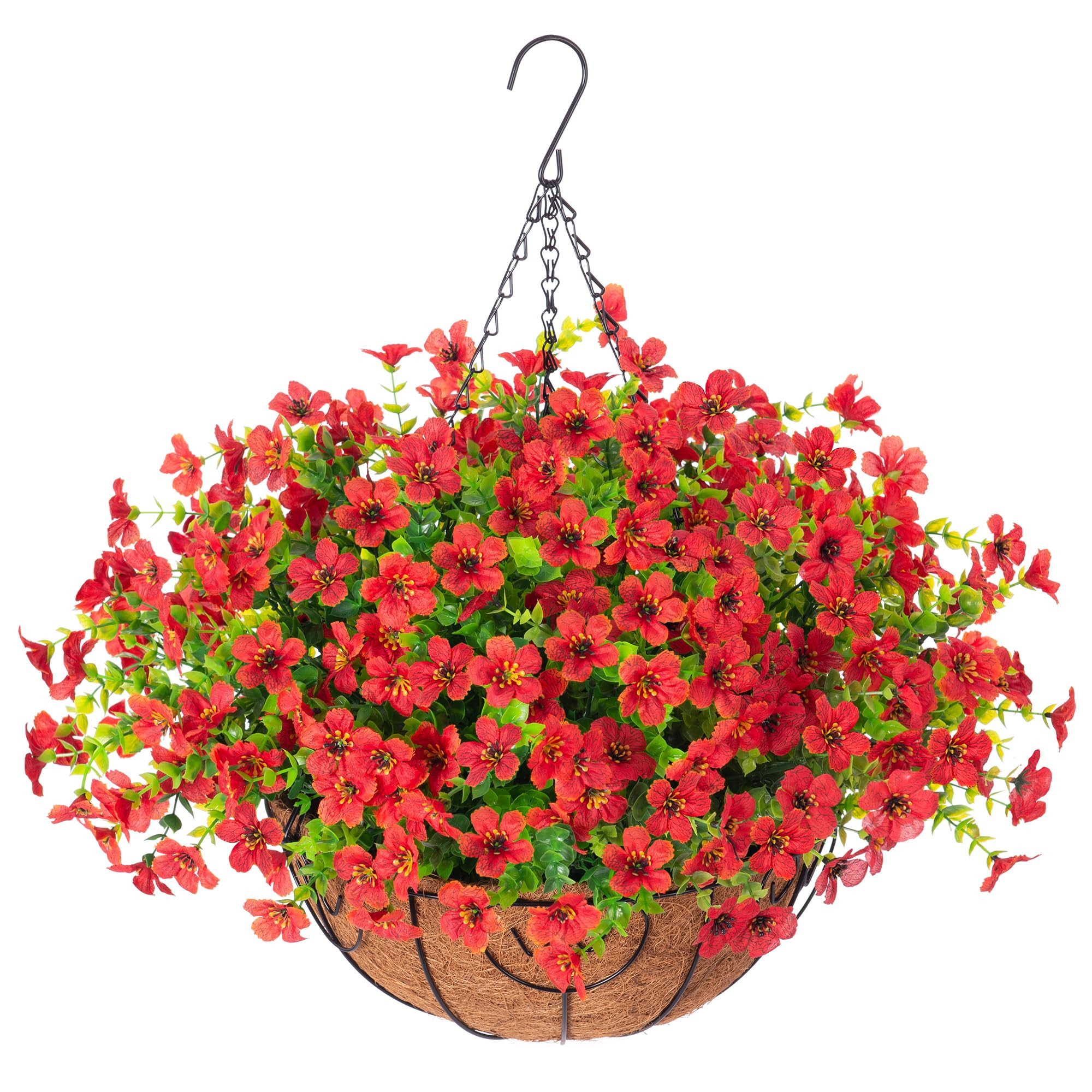 Artificial Fake Hanging Red Plants Flowers Basket for Outdoor Fall Winter Christmas, Faux Silk Da... | Amazon (US)