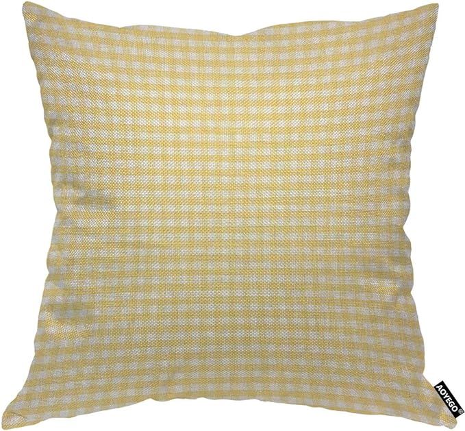 AOYEGO Gingham Yellow White Plaid Checkered Throw Pillow Cover Mesh Grid Tartan Lattice Line Stri... | Amazon (US)