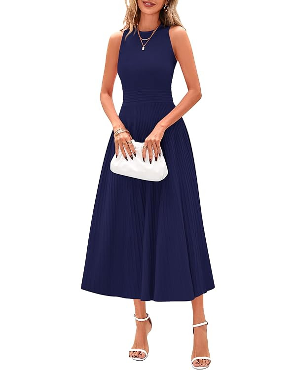 PRETTYGARDEN Spring Casual Dresses for Women 2025 Summer Business Work Midi Sleeveless A Line Ple... | Amazon (US)
