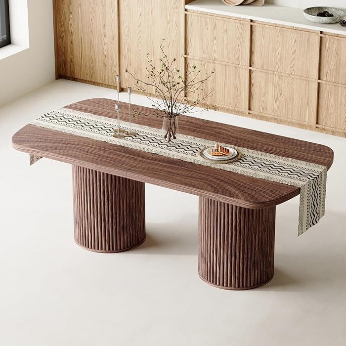 78.7" Extra Long Dining Table for 6-10 People, Farmhouse Kitchen Table with Cylindrical Fluted Ba... | Amazon (US)