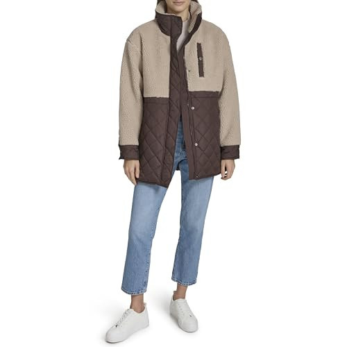 Andrew Marc Women's Mixed Media Tunic Length Faux Sherpa Jacket, Beige Combo | Amazon (US)