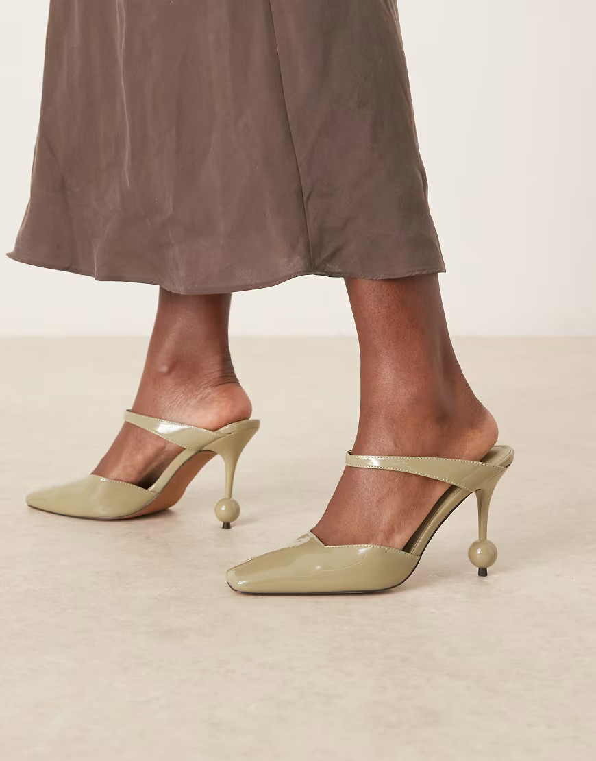 ASOS DESIGN Pearl chisel toe ball high heel shoes in sage green | ASOS (Global)