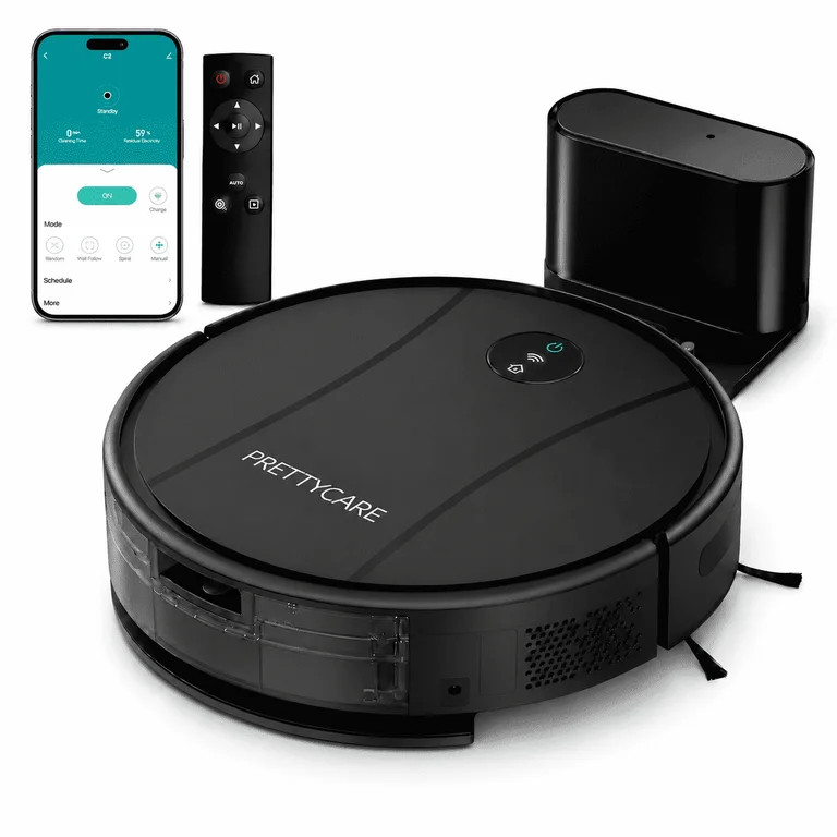 PrettyCare C2-v2 Robot Vacuum and Mop Combo Cleaner, 3-in-1, 8000Pa Suction, 5200mAh Battery, Bla... | Walmart (US)