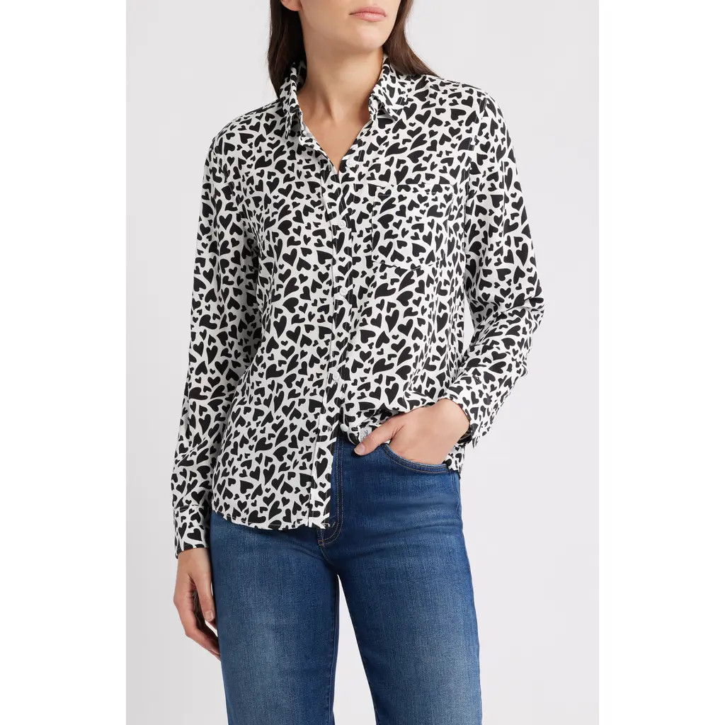 Rails Kathryn Heart Print Long Sleeve Button-Up Shirt in Ivory Amore at Nordstrom Rack, Size Large | Nordstrom Rack