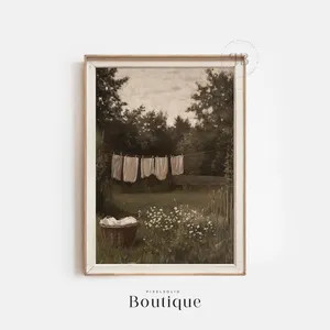 Farmhouse Laundry Line Print | Rustic Clothesline Wall Art & Digital Download | Vintage Style Sep... | Etsy (US)
