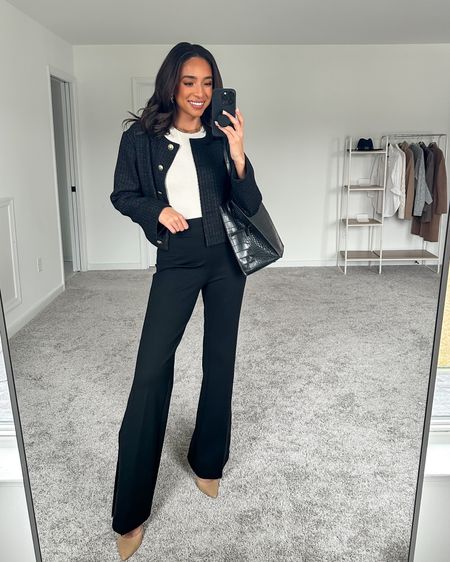 Code NENAXSPANX to save on pants! Small Tall in split hem pants, XS in bodysuit, small in tweed jacket








Workwear
Work outfit
Business casual
How to style flare pants 
How to style split hem pants 

#LTKstyletip #LTKworkwear #LTKunder100