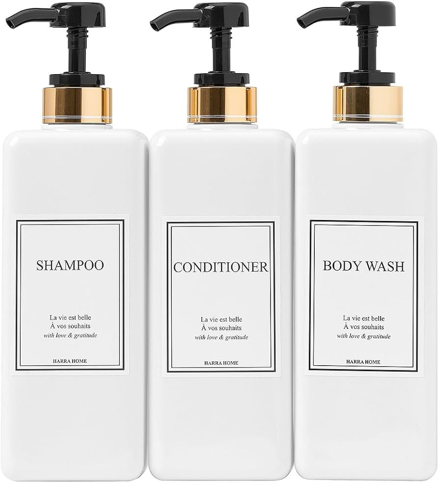 Modern Gold Design Pump Bottle Set 27 oz Refillable Shampoo and Conditioner Dispenser Empty Showe... | Amazon (US)