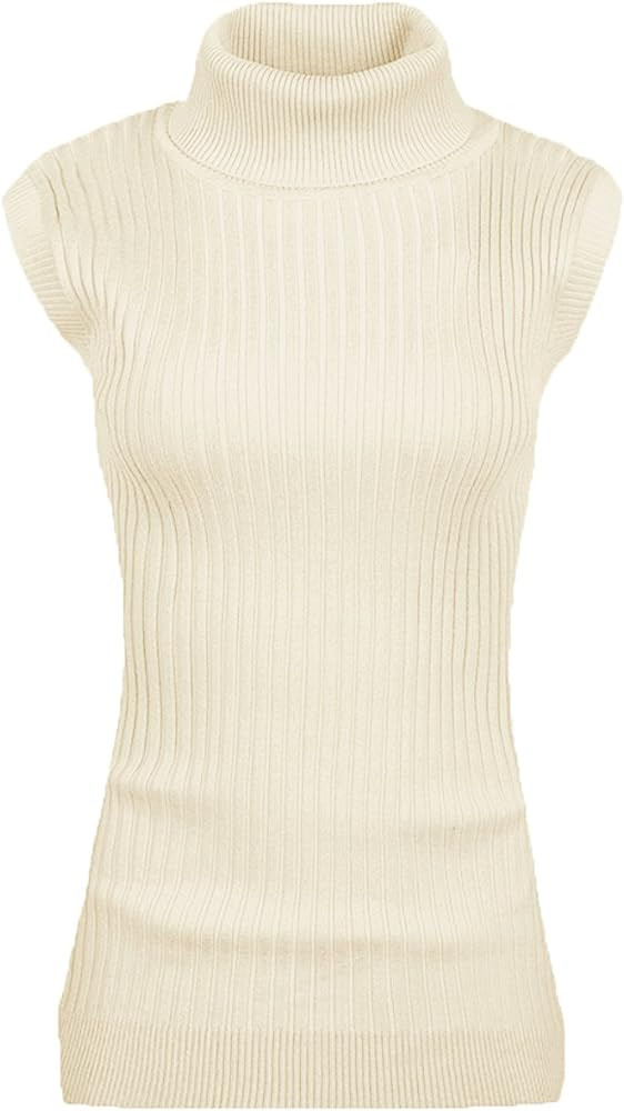 v28 Women Sleeveless High Neck Turtleneck Stretchable Knit Sweater Top | Amazon (US)