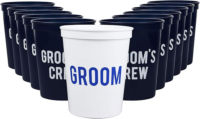 Groom and Grooms Crew Bachelor Party Cups, Set of 12 Blue and Red 16oz Stadium Cups, Buy Him A Be... | Amazon (US)