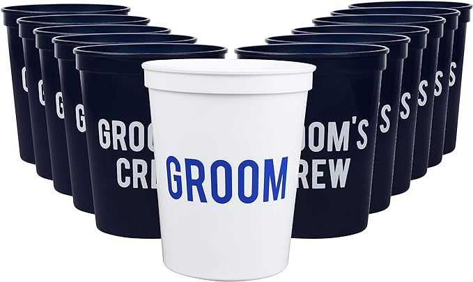 Groom and Grooms Crew Bachelor Party Cups, Set of 12 Blue and Red 16oz Stadium Cups, Buy Him A Be... | Amazon (US)