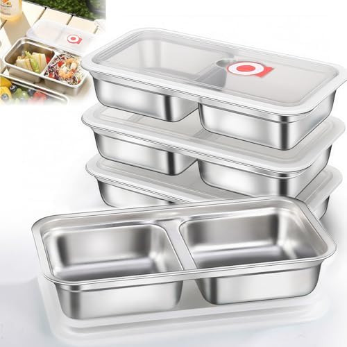 Gksuu 4 Pack Reusable Stainless Steel Snack Containers with Lids, Double Compartment Grab and Go ... | Amazon (US)