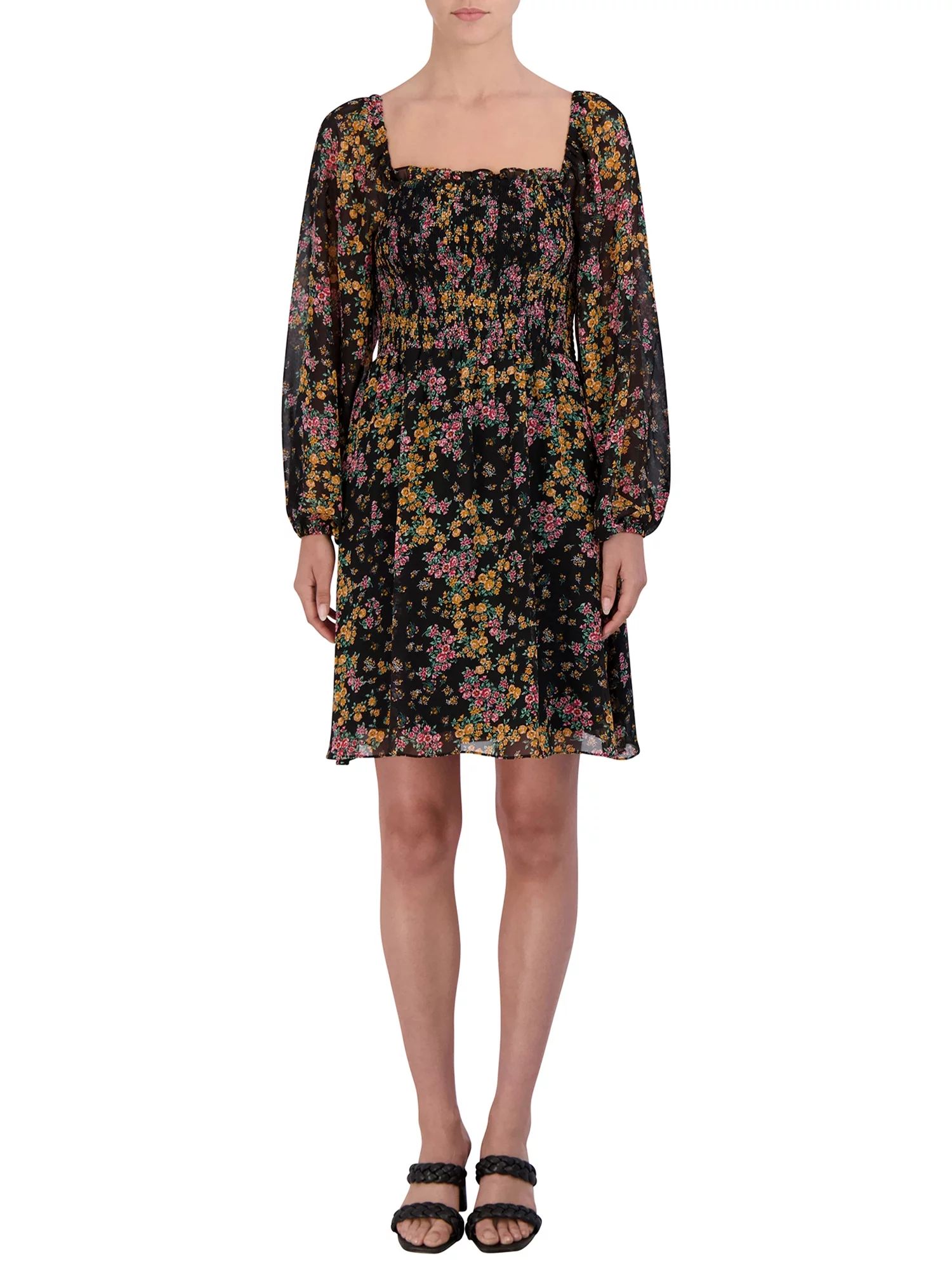 BCBG Paris Women's Smocked Long Sleeve Patterned Dress - Walmart.com | Walmart (US)