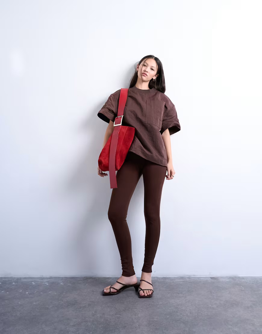 Topshop full length heavyweight leggings in chocolate brown | ASOS (Global)