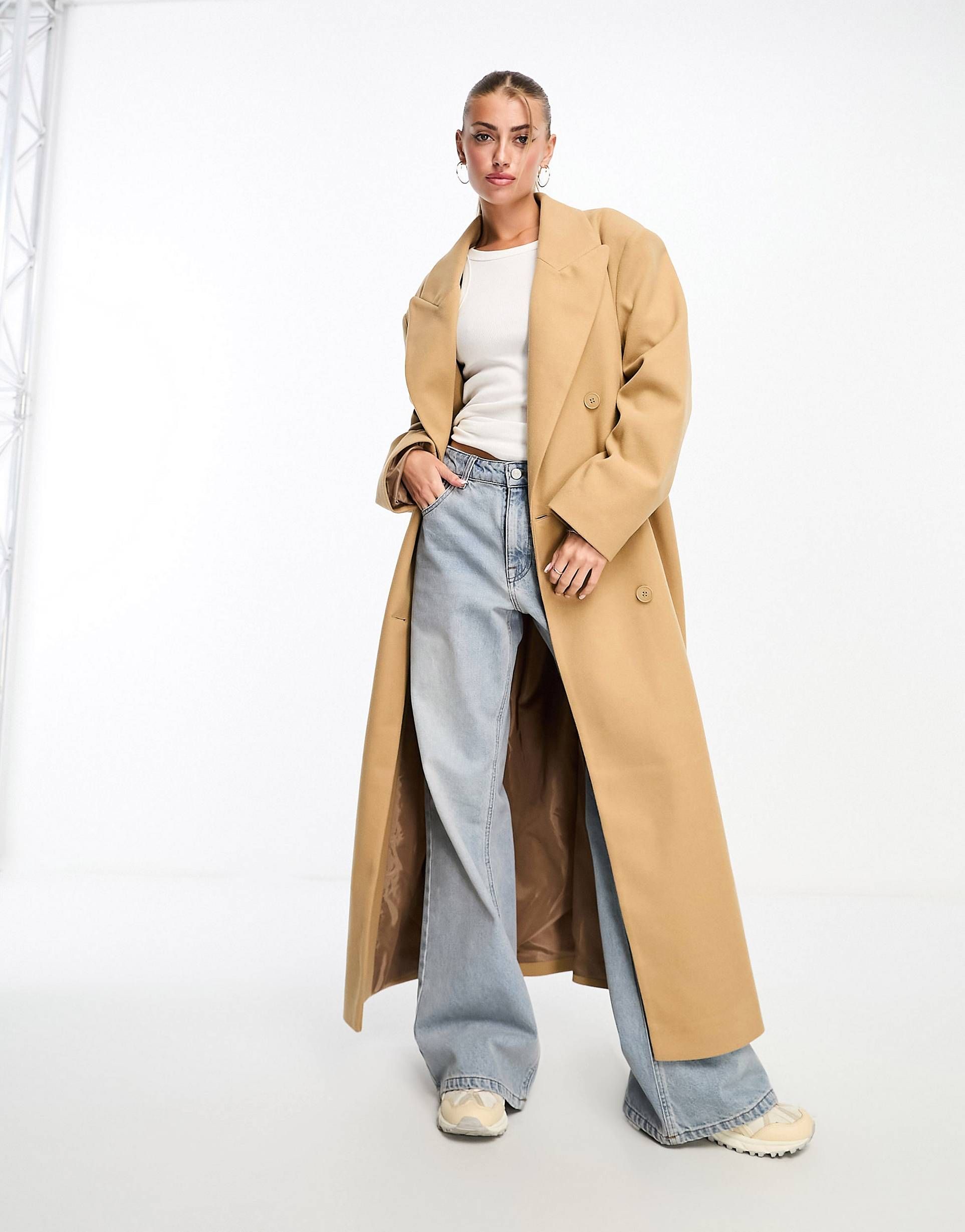 ASOS Weekend Collective oversized longline coat in camel | ASOS (Global)