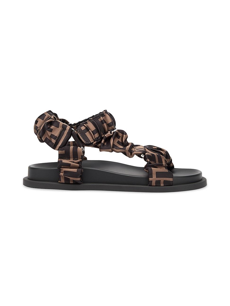 Women's FF Monogram Satin Ruched Sandals - Tabacco Nero - Size 7 | Saks Fifth Avenue