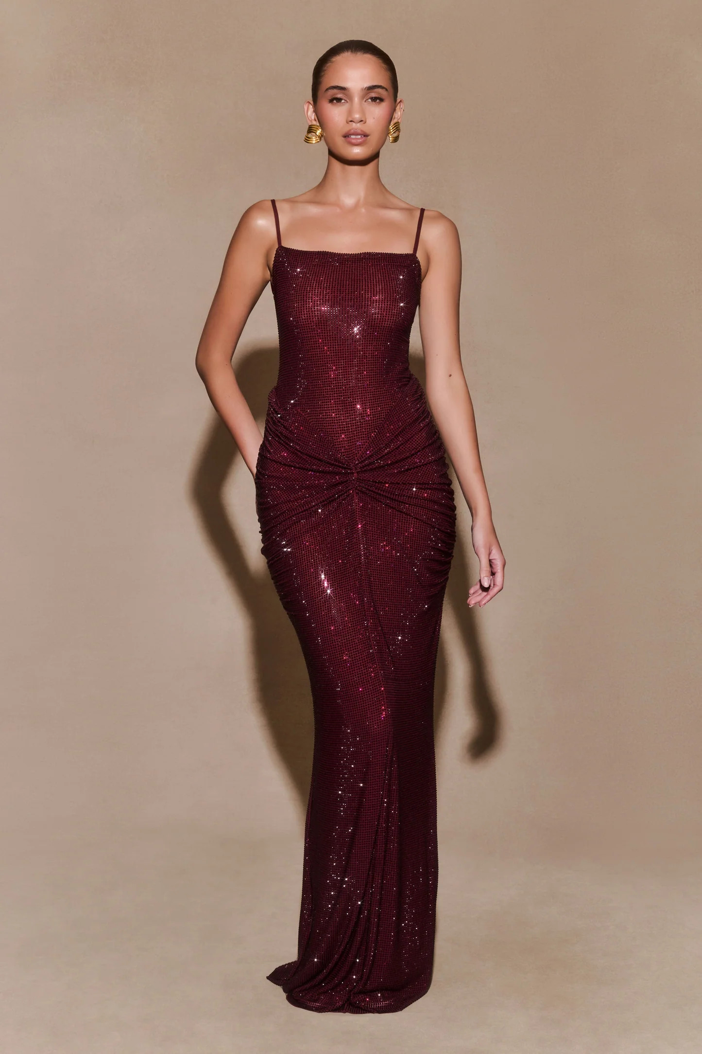 Roisin Diamante Maxi Dress - Mahogany | Meshki UK