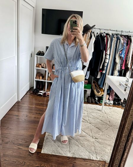 Such a cool and comfy summer shirtdress from Target. I took mine to a tailor and had the sleeves shortened and love it so much more this way 💙 Use code MYSTYLEDIARIES10 to save on the sandals  

#LTKfindsunder50 #LTKSeasonal