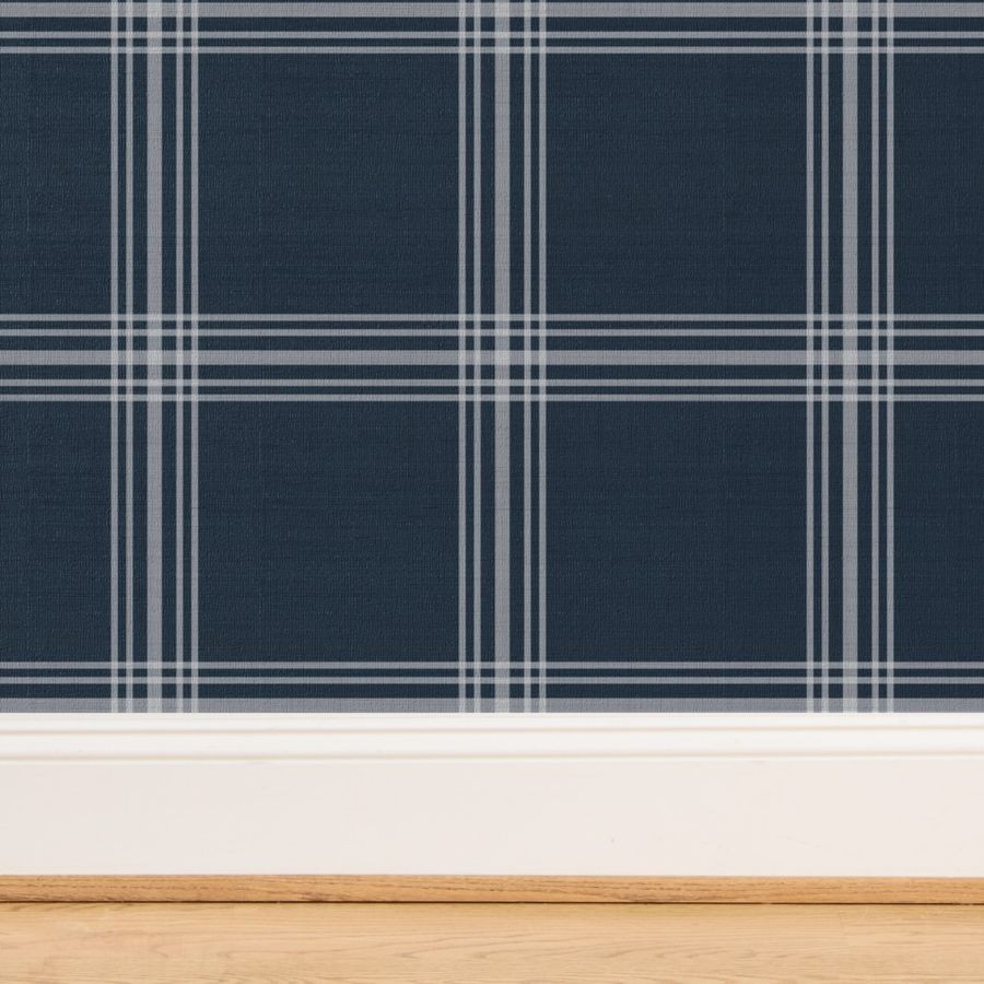 Windowpane Plaid - Navy, Large Scale Wallpaper bydevondesignco | Spoonflower
