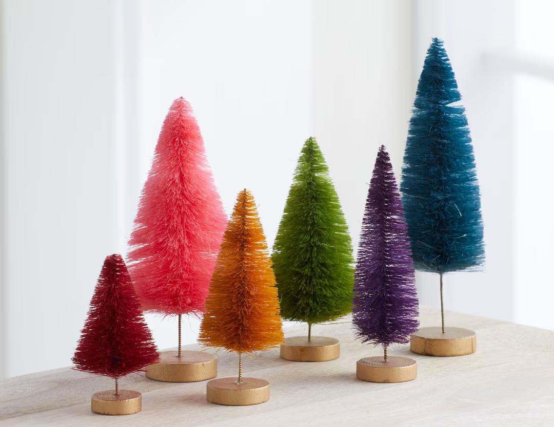 Colorful Bottle Brush Trees Set of 6, Rainbow Christmas Mantel Decor, Jewel Color Accent, Trendy ... | Etsy (US)