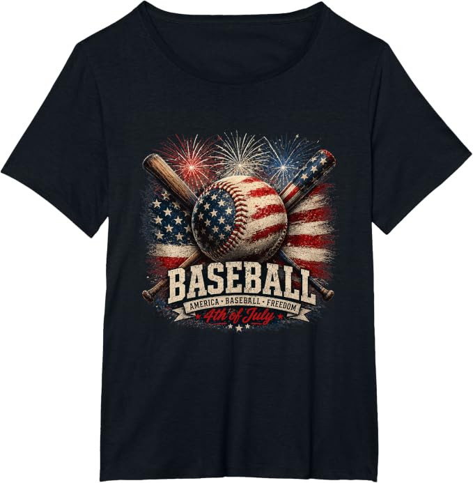 Patriotic Baseball USA Flag Graphic Design T-Shirt | Amazon (US)