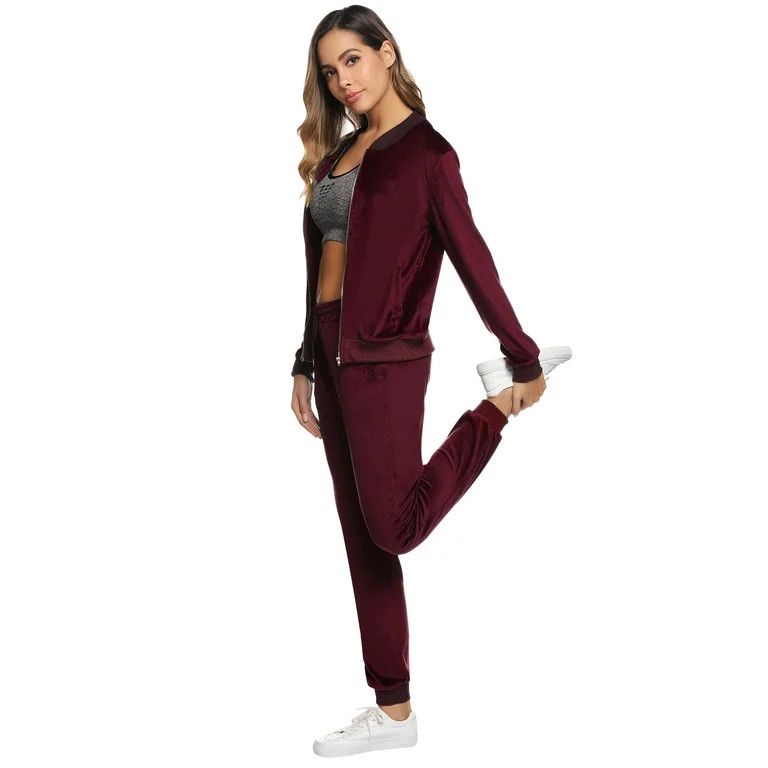 Womens Velour Sweatsuits Sets 2 Piece Tracksuits Outfits Full Zip Jacket and Sweatpant Set Velvet... | Walmart (US)