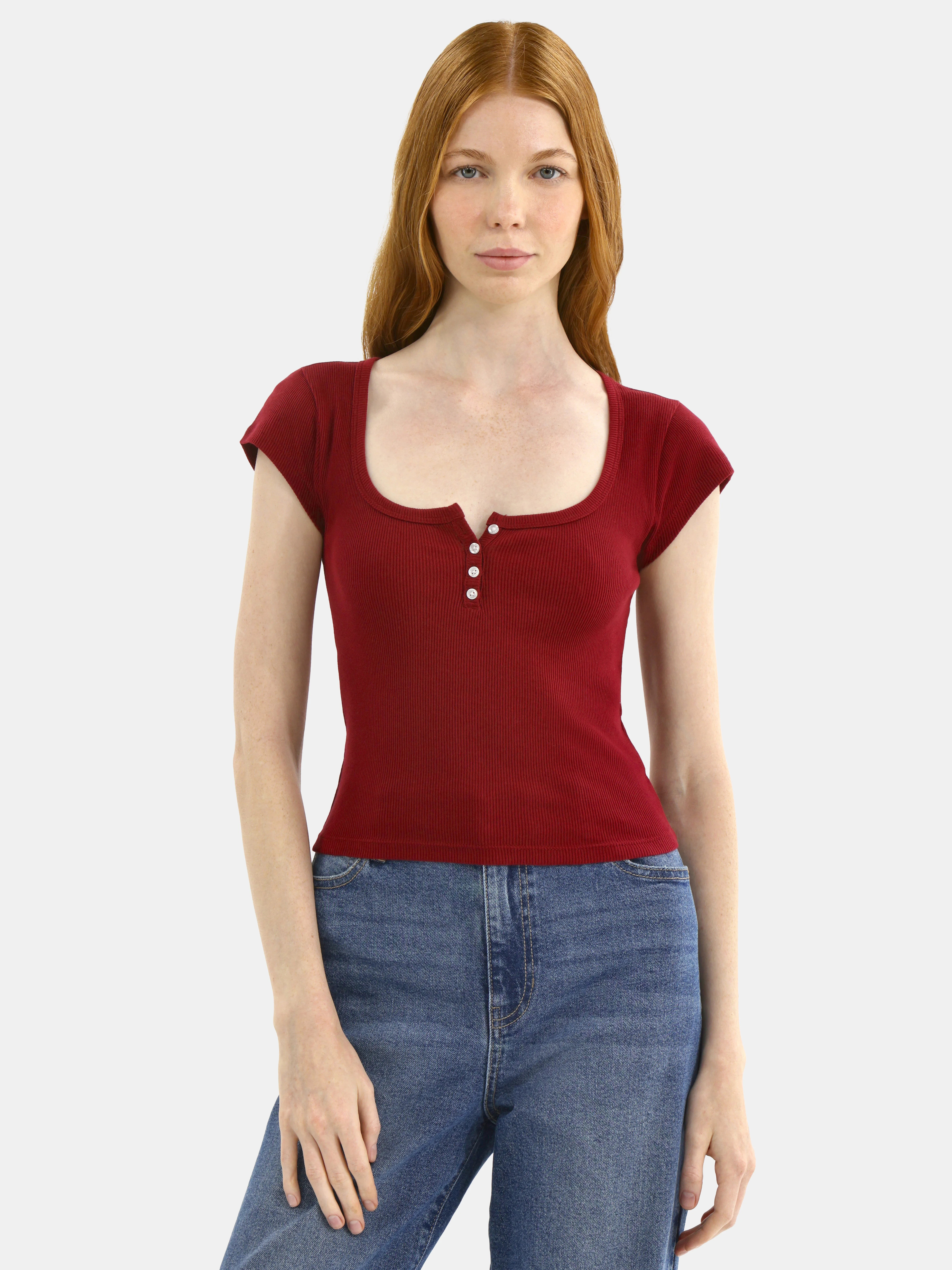 No Boundaries Cotton Henley Tee, Women's | Walmart (US)