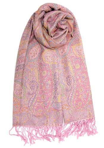 Achillea Reversible Paisley Pashmina Rave Scarf – Exotic Indian Shawls and Wraps for Evening Dresses, Festivals, All Seasons (Tapestry Pink) | Amazon (US)