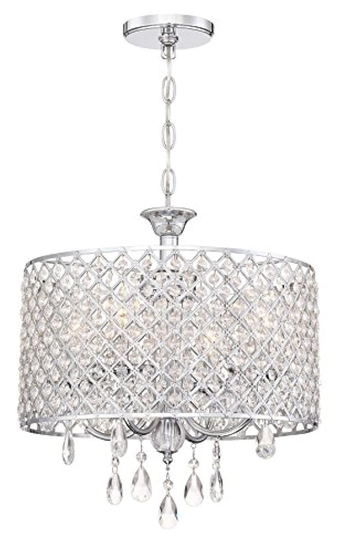Kira Home Briolette 16" Large 4-Light Modern Drum Crystal Chandelier, Chrome Finish | Amazon (US)