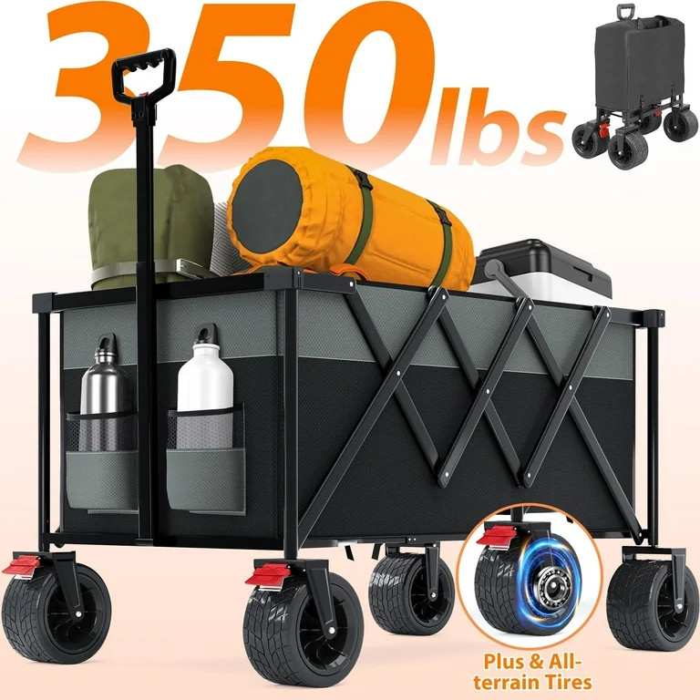 SESSLIFE Folding Beach Wagon Cart, 350LBS Capacity Camping Wagon with Big Wheels, Extra Pocket, S... | Walmart (US)
