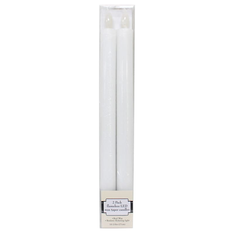 2-Pack White LED Flameless Taper Candles, 10" | At Home