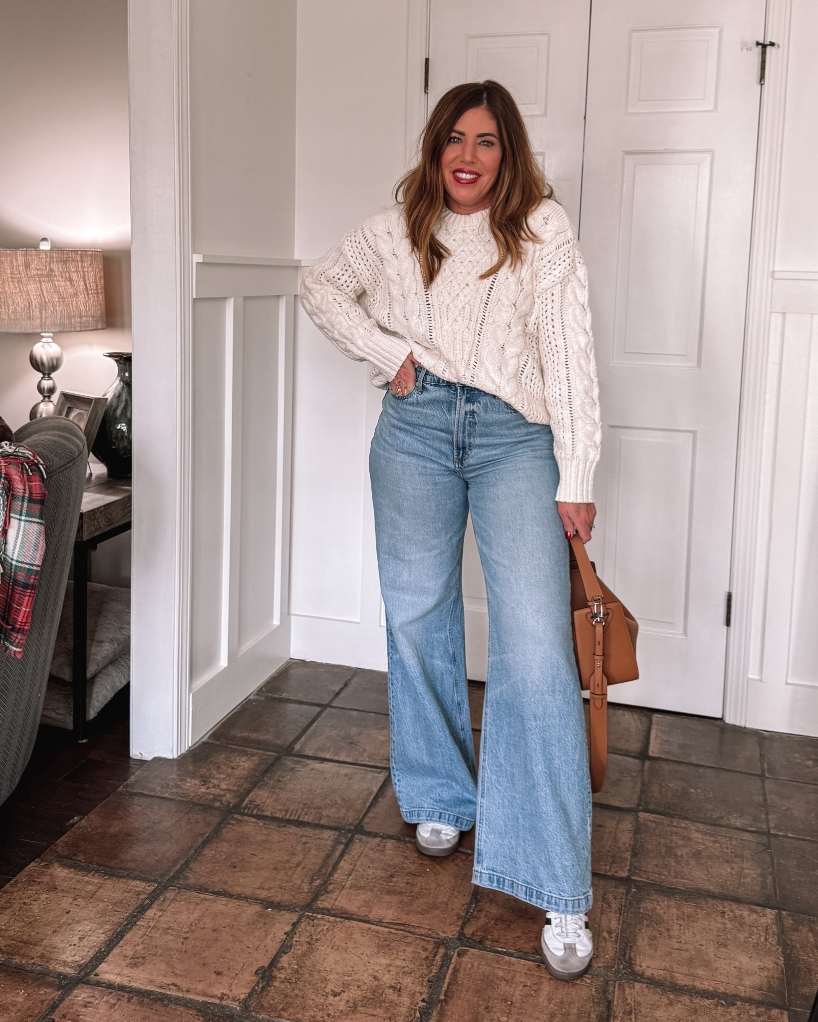 Comfy casual ootd

Textured Cableknit sweater is on sale 15% off. So comfy & soft! I’m wearing a medium

My favorite high-rise wide leg jeans from Pistola size 28

Adidas Samba’s 

the horse, Clementine Crossbody bag

#LTKOver40 #LTKootd #LTKSaleAlert