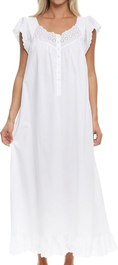 Alexander Del Rossa Long White Cotton Nightgowns for Women, Summer Nightgowns for Women Soft Cott... | Amazon (US)