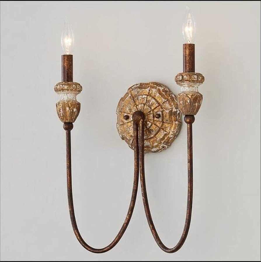 Retro Country 2 Heads Wall Sconce Wall Mounted Lamp Candle Wall Lights Metal +Wood Wall Lamp Bedr... | Amazon (US)