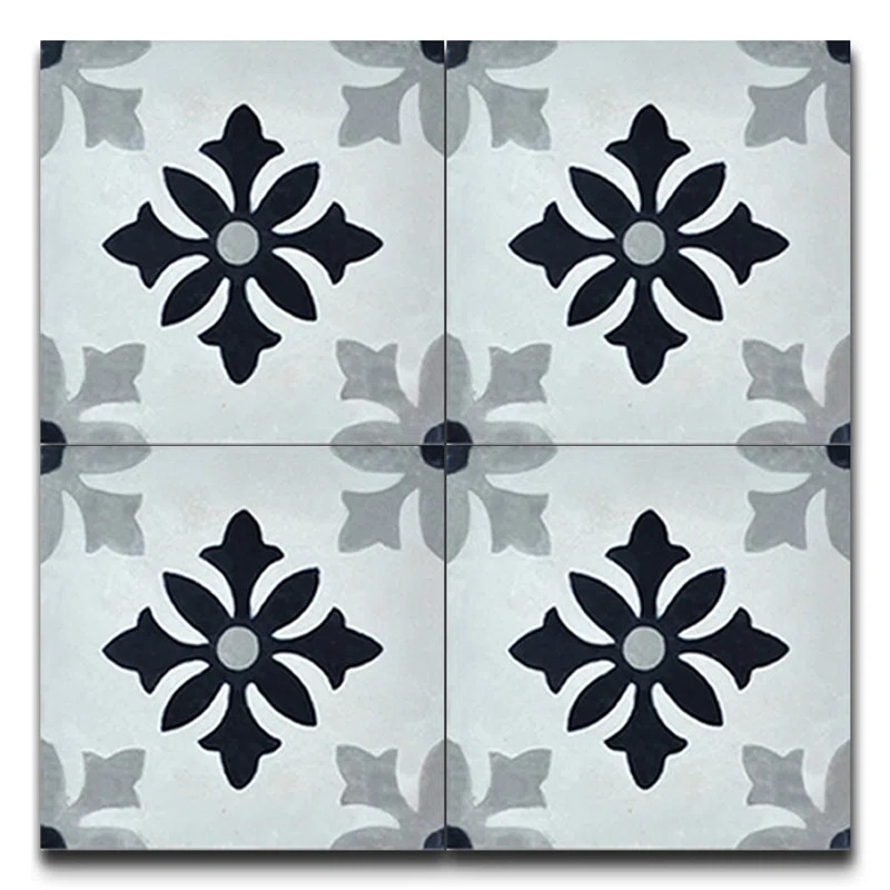 Azrou 8" x 8" Handmade Cement Tile in Black and Gray | Wayfair North America